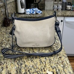 EUC Authentic Kate Spade Rosie Canvas and Leather cream and navy blue crossbody